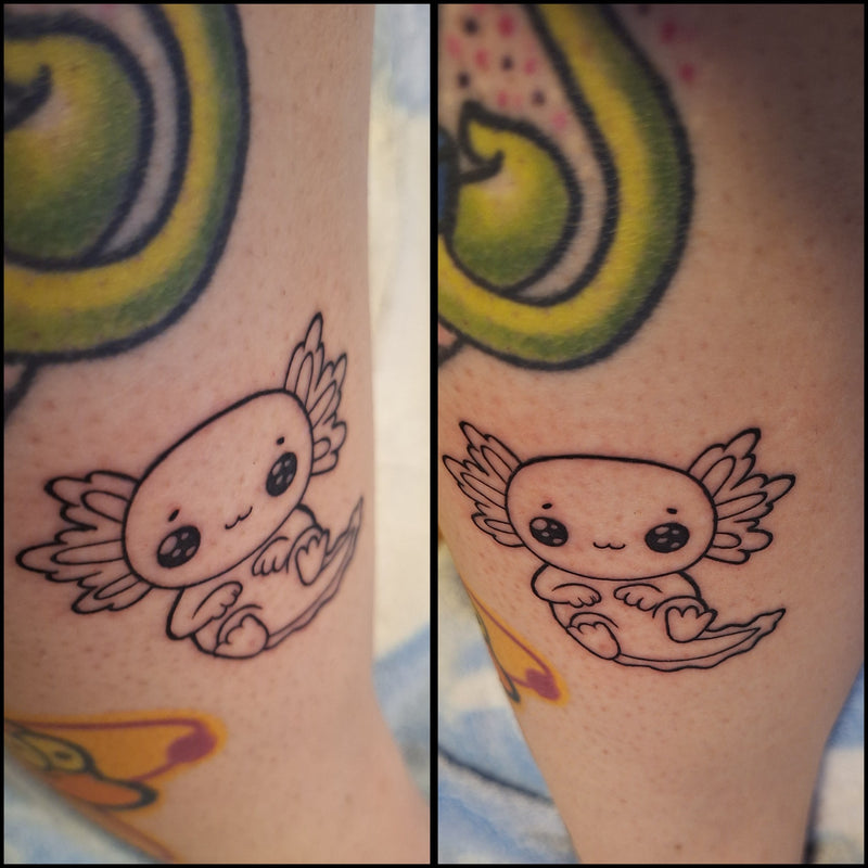 <p>Das wohl am meisten gestochene Tattoo Motiv (Axolotl vom Strawberry Milkshake)</p>