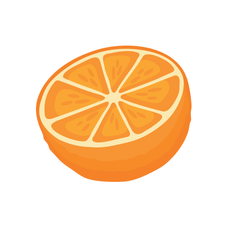 Eine halbierte orangefarbene Orange, die saftige Segmente und eine glatte, äußere Schale zeigt.